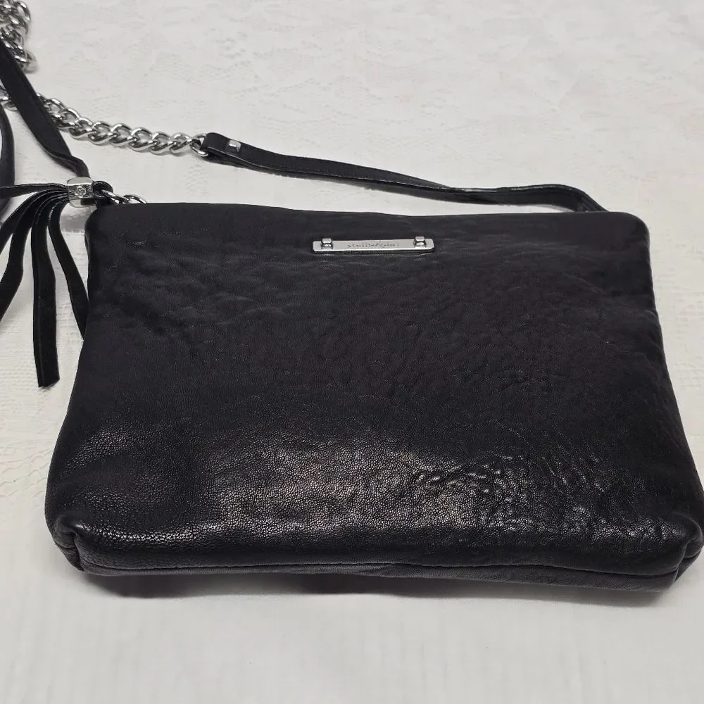 Stella & Dot Black Genuine Leather Crossbody Purse With Tassel Boho Grange Rock